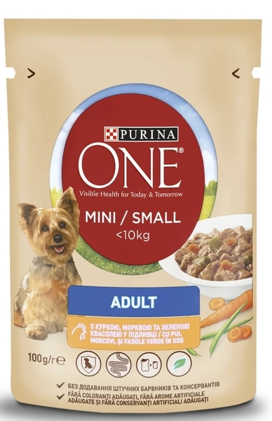 Корм для собак Purina One Міні з куркою і морквою в соусі, 100г - Pampik