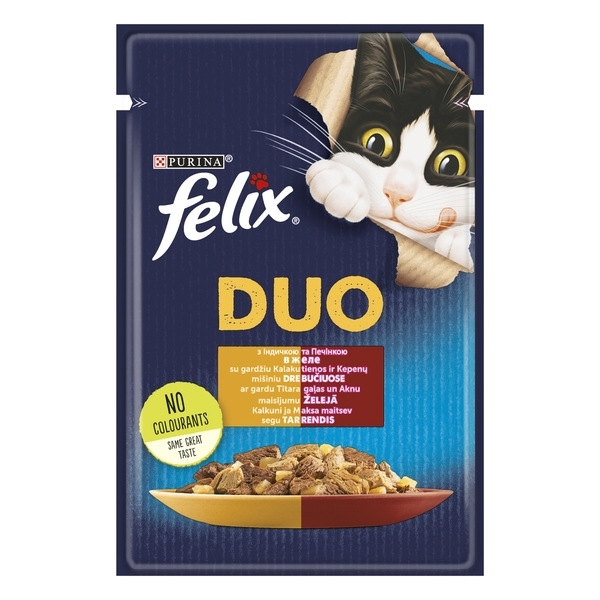 Консервований корм для кішок Felix Duo, з індичкою і печінкою в желе, 85 г - Pampik