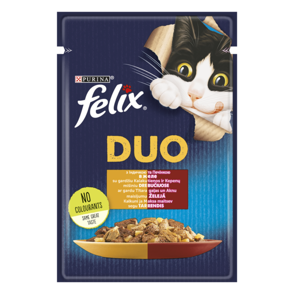 Консервований корм для кішок Felix Duo, з індичкою і печінкою в желе, 85 г - Pampik - 2
