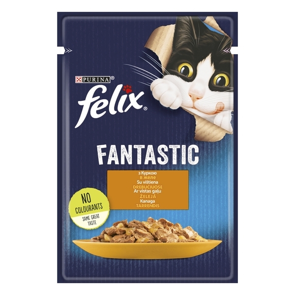 Консервований корм для кішок Felix Fantastic, з куркою в желе, 85 г - Pampik