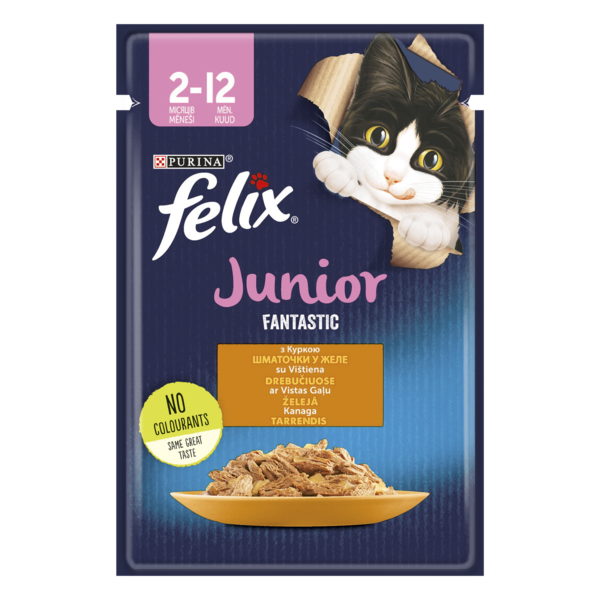 Консервований корм для кошенят Felix Fantastic, з куркою в желе, 85 г - Pampik