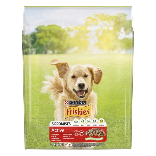 Сухой корм для взрослых активных собак Purina Friskies, с говядиной, 2,4 кг - Pampik