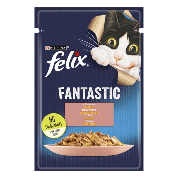 Консервований корм для кішок Felix Fantastic, з лососем в желе, 85 г - Pampik