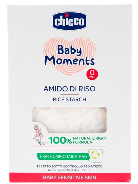 Крохмаль рисовий для купання Chicco Baby Moments для чутливої ​​шкіри, 250 г - Pampik