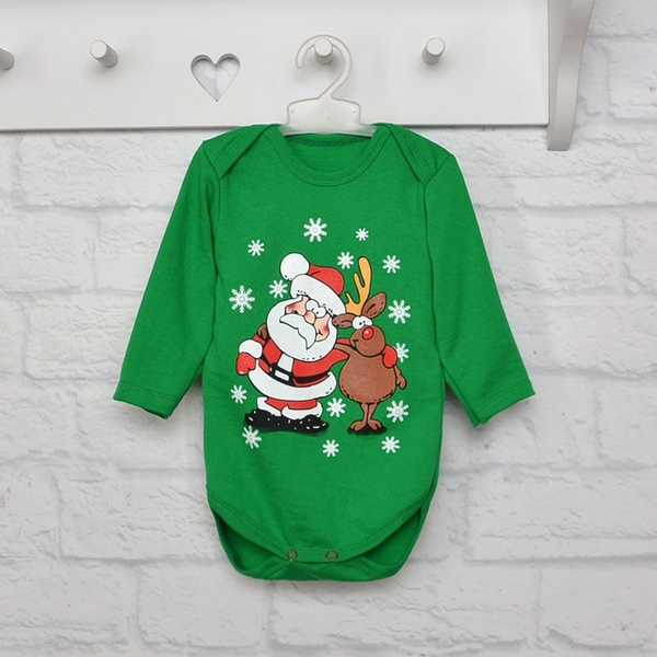 Боді Blanka Санта, інтерлок, р.74-80, зелений з принтом (12772) - Pampik - 2