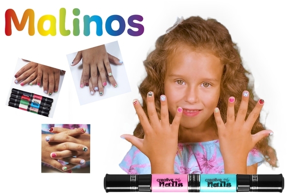 Дитячий лак-олівець для нігтів Malinos Creative Nails на водній основі, нюдовий, блакитний (MA-303022 + 303027) - Pampik - 5