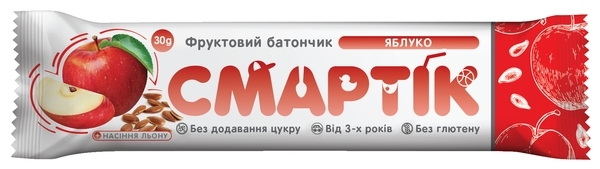 Фруктовий батончик Смартік Яблуко і насіння льону, 30 г - Pampik