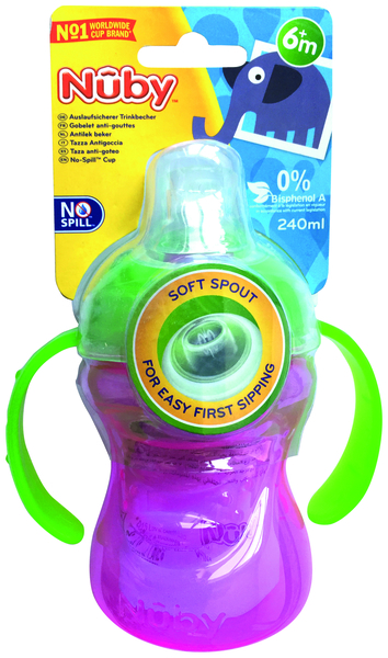 Поїльник-непроливайка Nuby No Spill, із силіконовим носиком і ручками, 240 мл, рожевий (NV0404003pnk) - Pampik - 3