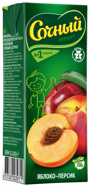 Нектар Сочный Фрукт Яблоко-персик, 200 г - Pampik