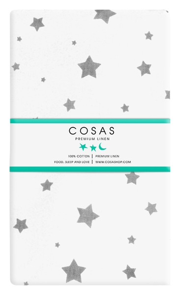 Простирадло на резинці Cosas Преміум, 120х60х10 см, білий з сірим - Pampik