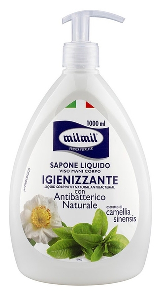 Мило рідке MilMil Антибактеріальнe Санітайзер з дозатором, 1000 мл - Pampik