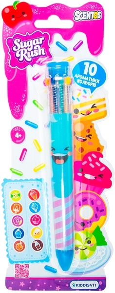 Многоцветная ароматная шариковая ручка Scentos Sugar Rush Феерическое настроение, 10 цветов, голубой (31021) - Pampik
