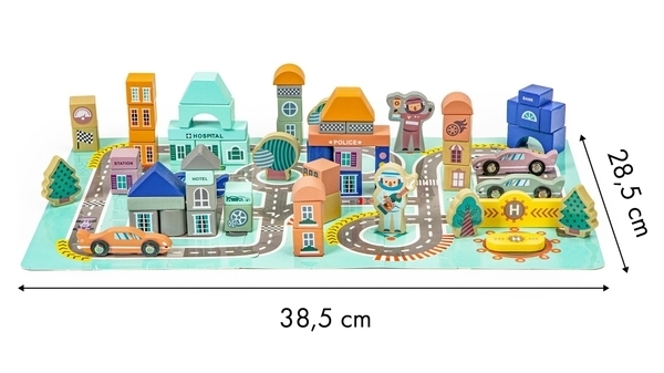 Дерев'яні кубики з килимком Ecotoys Різнобарвний місто, 161 шт. (PH05D012) - Pampik - 6