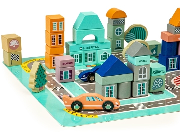 Дерев'яні кубики з килимком Ecotoys Різнобарвний місто, 161 шт. (PH05D012) - Pampik - 4