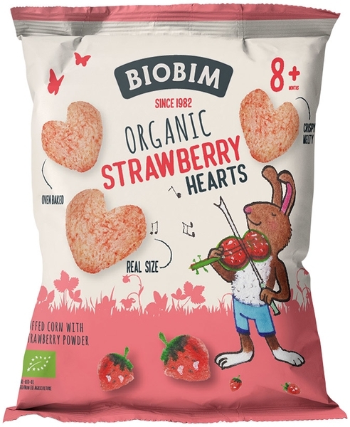 Снеки органічні Biobim Пафф кукурудзяні з бананом і полуницею, 20 г - Pampik