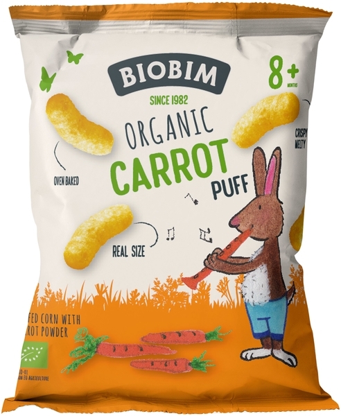 Снеки органічні Biobim Пафи кукурудзяні з морквою, 20 г - Pampik