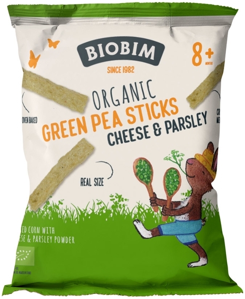 Снеки органічні Biobim Пафи зелений горошок з сиром і петрушкою, 25 г - Pampik