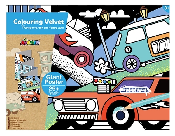 Набір для малювання Avenir Гігантська вельвет-розмальовування Транспорт і автомобіль (CH191693) - Pampik