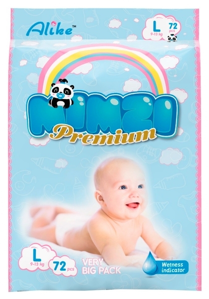 Підгузки на липучках Mimzi Premium L (9-13 кг), 72 шт. - Pampik