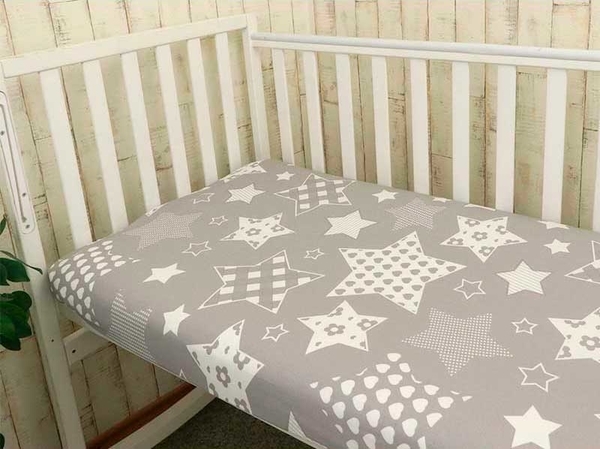Простыня на резинке Руно Звезды, бязь, 120х60 см, серый (918.114_Grey star) - Pampik