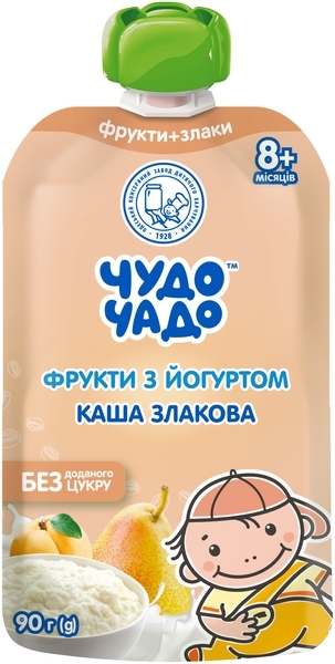 Пюре Чудо-Чадо Pouch Фрукти-Йогурт-Злакова каша, 90 г - Pampik