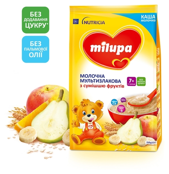Молочна каша Milupa мультизлакова з сумішшю фруктів, 210 г - Pampik - 2