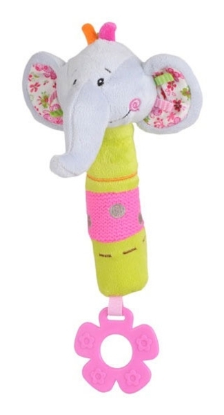 Игрушка-пищалка BabyOno Находчивый Слоник, 27 см, разноцветный (1193) - Pampik