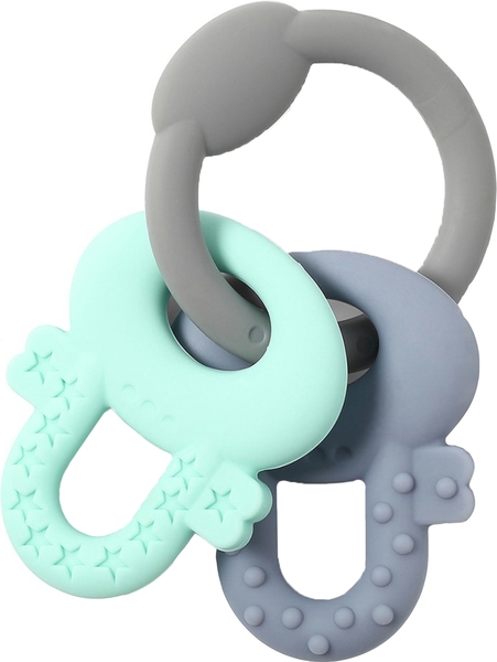 Прорізувач для зубів BabyOno Замочки, ортодонтичний, м'ятний із сірим (487) - Pampik