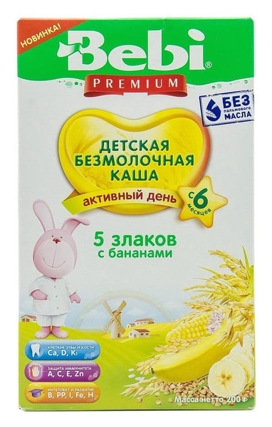 Безмолочна каша Bebi Premium 5 злаків з бананом, 200 г - Pampik - 2