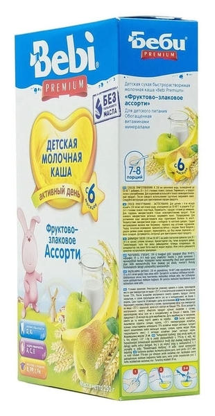 Молочна каша Bebi Premium фруктово-злакова асорті, 250 г - Pampik - 3