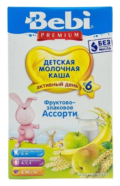Молочна каша Bebi Premium фруктово-злакова асорті, 250 г - Pampik - 2