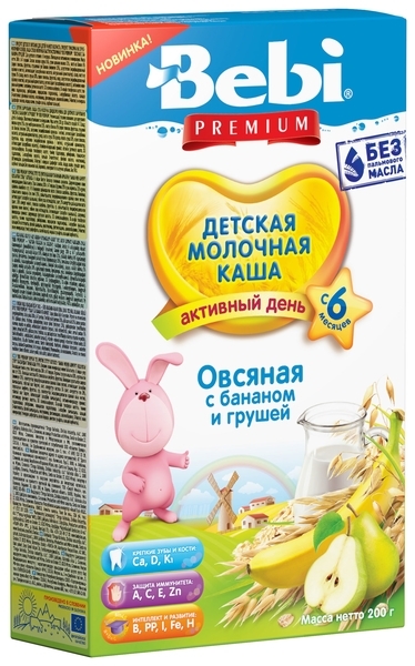 Молочна каша Bebi Premium Вівсяна з бананом і грушею, 200 г - Pampik