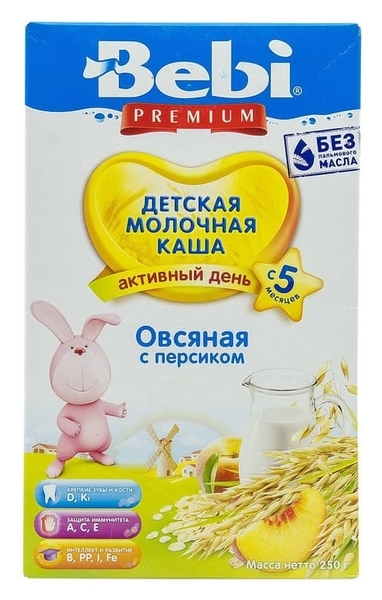Молочна каша Bebi Premium вівсяна з персиком, 250 г - Pampik - 2