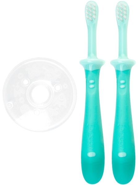 Набор зубных щеток Pigeon Training Toothbrush Set Step 3, 12-18 мес., 2 шт., бирюзовый - Pampik - 2