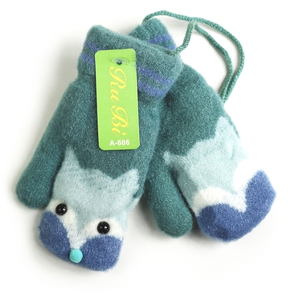 Рукавички Ru Bi Котик, на шнурку, акрил, р.M (2-3 роки), бірюзовий (А-606) - Pampik