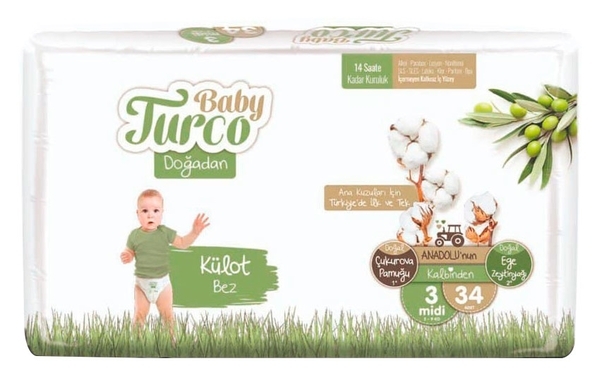 Підгузки дитячі Baby Turco 3 Midi (5-9 кг), 34 шт. - Pampik