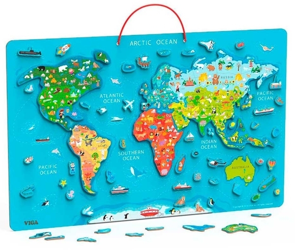 Пазл магнитный Viga Toys Карта мира с маркерной доской, на английском (44508EN) - Pampik