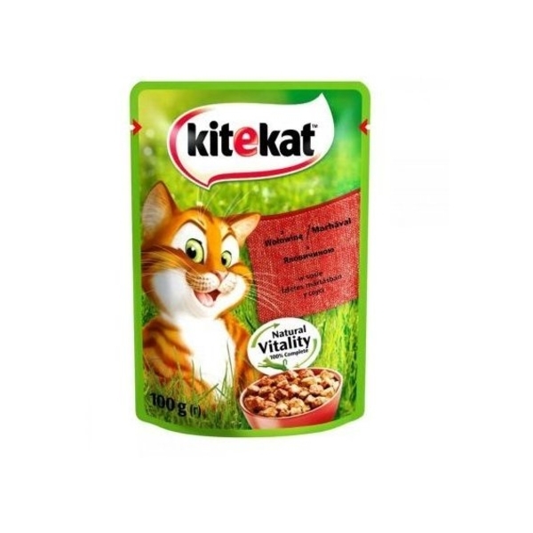 Вологий корм для дорослих котів Kitekat Яловичина в соусі, 100 г - Pampik