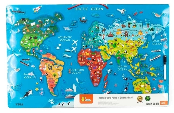 Пазл магнитный Viga Toys Карта мира с маркерной доской, на английском (44508EN) - Pampik - 2