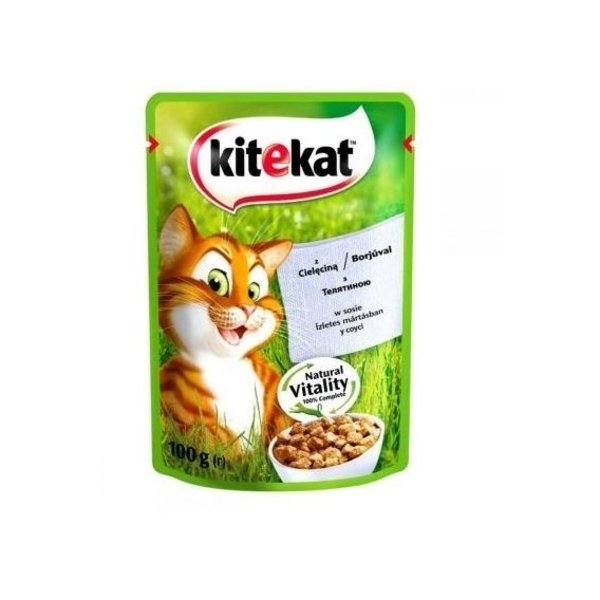 Вологий корм для дорослих котів Kitekat Natural Vitality Телятина у соусі, 100 г - Pampik