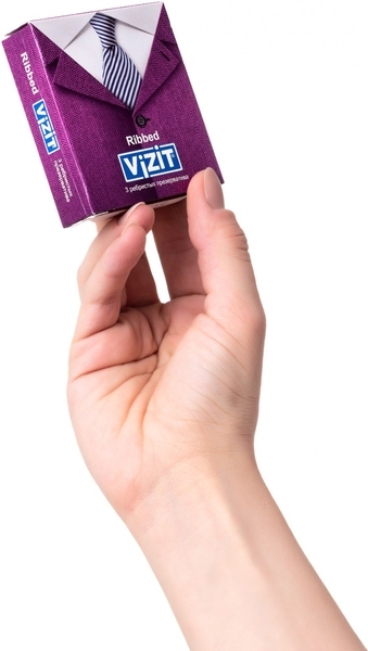 Презервативи латексні Vizit Ribbed, з кільцями, 3 шт. - Pampik - 7