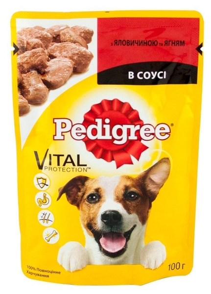 Вологий корм Pedigree Vital Protection для собак, з яловичиною та ягням у соусі, 100 г - Pampik