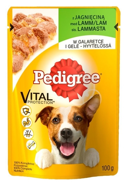 Вологий корм Pedigree для собак, ягня та печінка в желе, 100г - Pampik