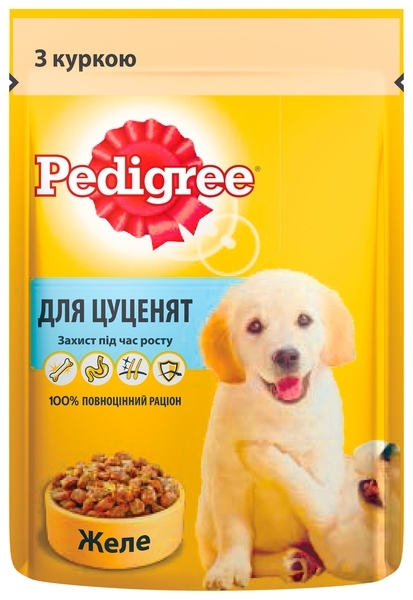 Вологий корм Pedigree для цуценят, курка з рисом у желе, 100г - Pampik