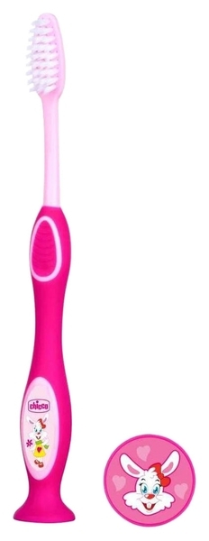 Дитяча зубна щітка для молочних зубів Chicco Зайчик, 3-6 років, рожевий - Pampik
