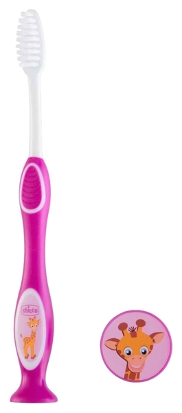 Детская зубная щетка для молочных зубов Chicco Жираф, 3-6 лет, малиновый - Pampik