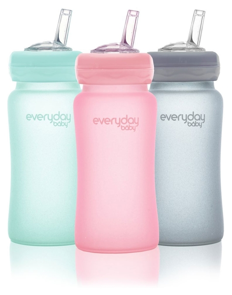 Стеклянная бутылочка Everyday Baby с трубочкой для питья и силиконовой защитой, 240 мл, розовый (10384) - Pampik - 7