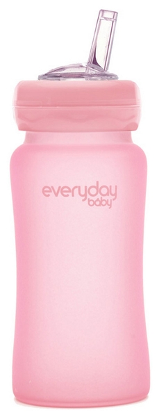 Стеклянная бутылочка Everyday Baby с трубочкой для питья и силиконовой защитой, 240 мл, розовый (10384) - Pampik - 2