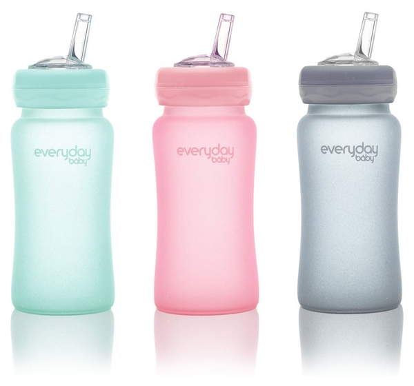 Стеклянная бутылочка Everyday Baby с трубочкой для питья и силиконовой защитой, 240 мл, розовый (10384) - Pampik - 6