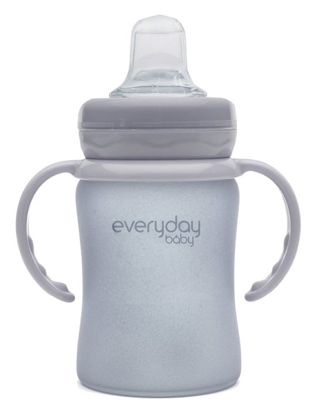 Скляний дитячий поїльник Everyday Baby з силіконовим захистом, 150 мл, світло-сірий (10311) - Pampik - 2